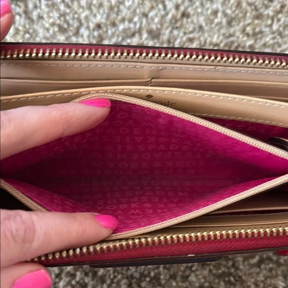 Kate Spade Neda Wellesley Continental Leather Bright Apple Red Zip Around Wallet - Picture 8 of 13